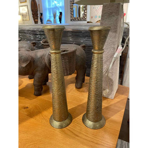 PAIR of Textured Brass Candlesticks