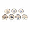 Set of Seven Antique  French Quimper Plates w/ Ships, 9.25" Dia x 4"H