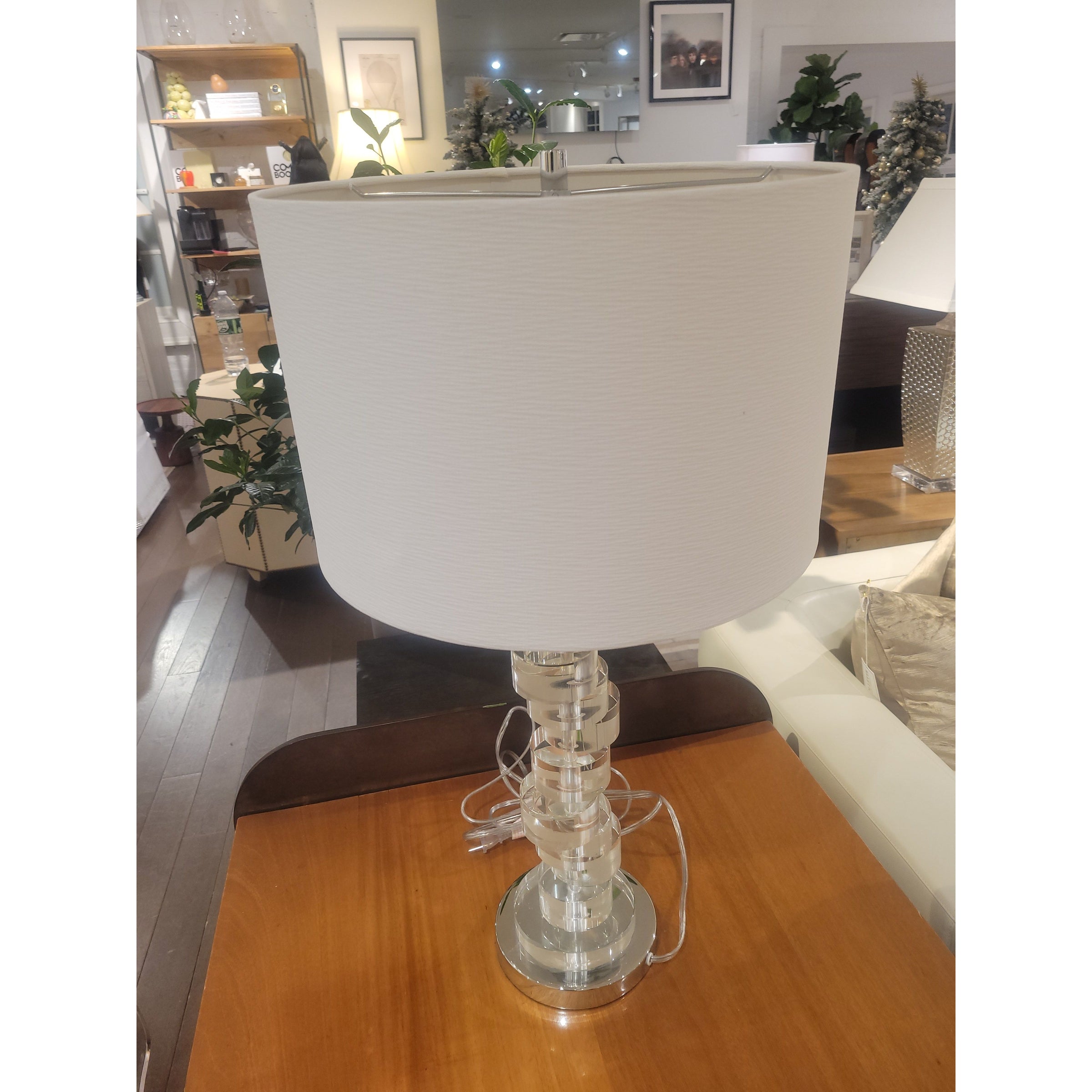 Crankshaft Style Stacked Acrylic & Chrome Table Lamp w/ Shade - colletteconsignment.com
