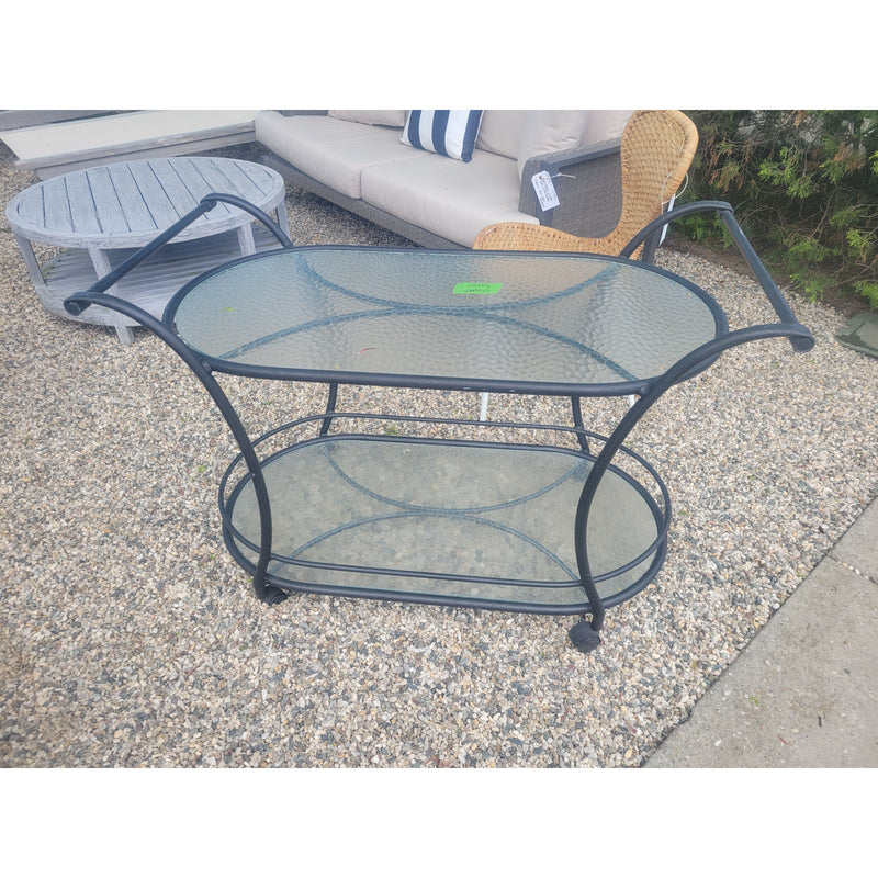 Outdoor Glass & Black Metal Serving Cart - colletteconsignment.com