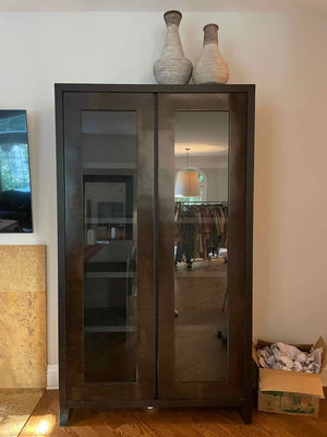 Dark Lacquer Cabinet w/ Glass Panel Doors