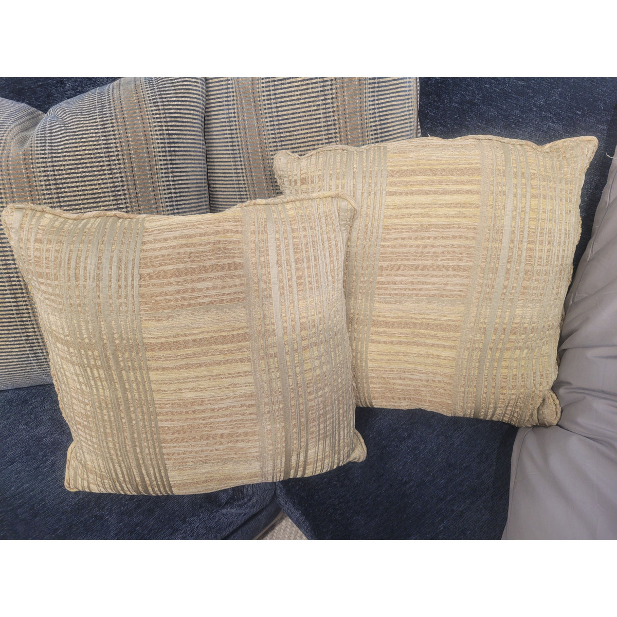 PAIR of Custom Gold Square Pillows w/ Down Inserts - colletteconsignment.com