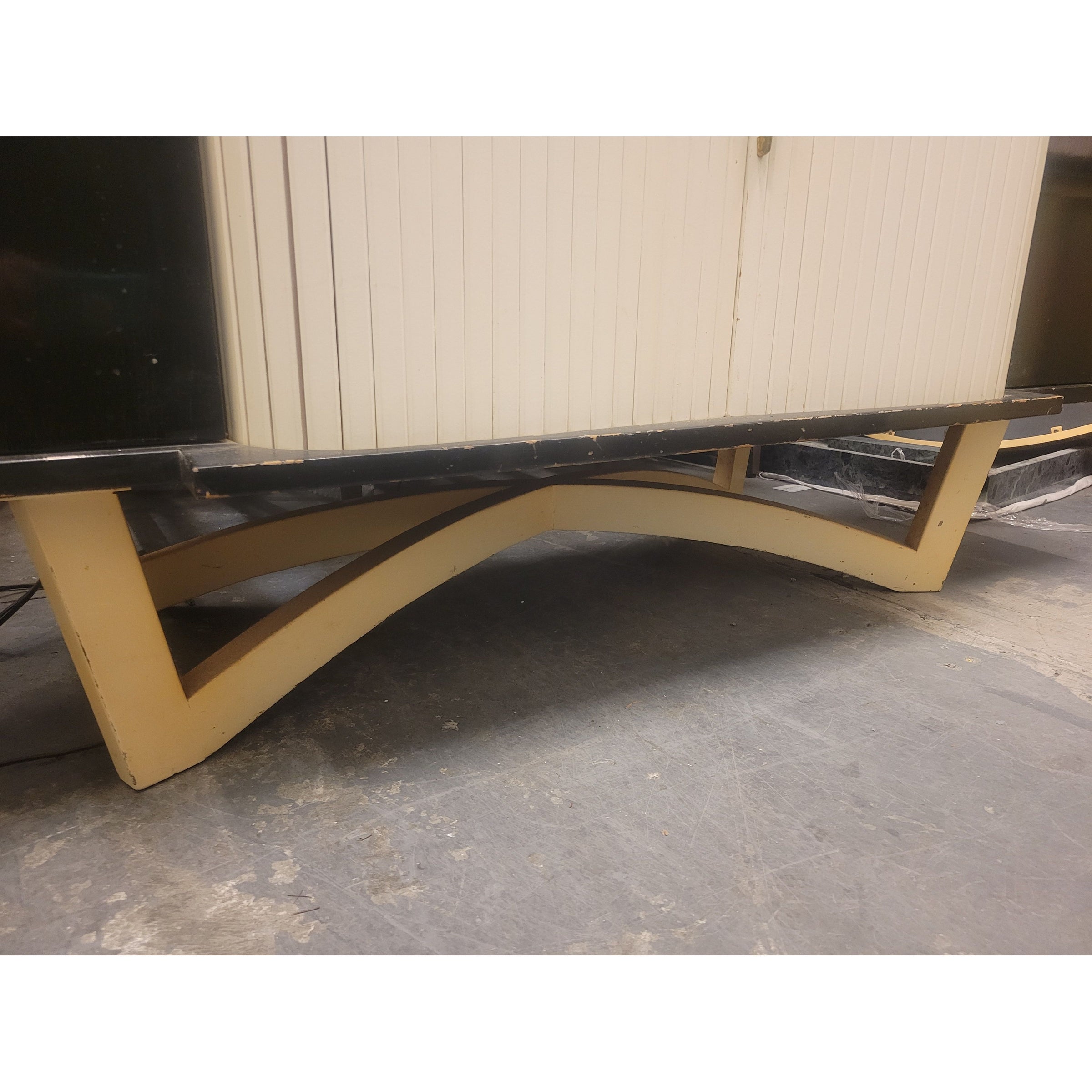 Custom 1960s Black & White Wood Bar Cabinet w/ Original Zenith TV - colletteconsignment.com