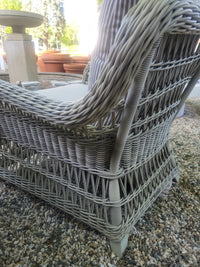 PAIR of Gray Wicker Arbor Lounge Chairs w/ Striped Cushions by Janus et Cie