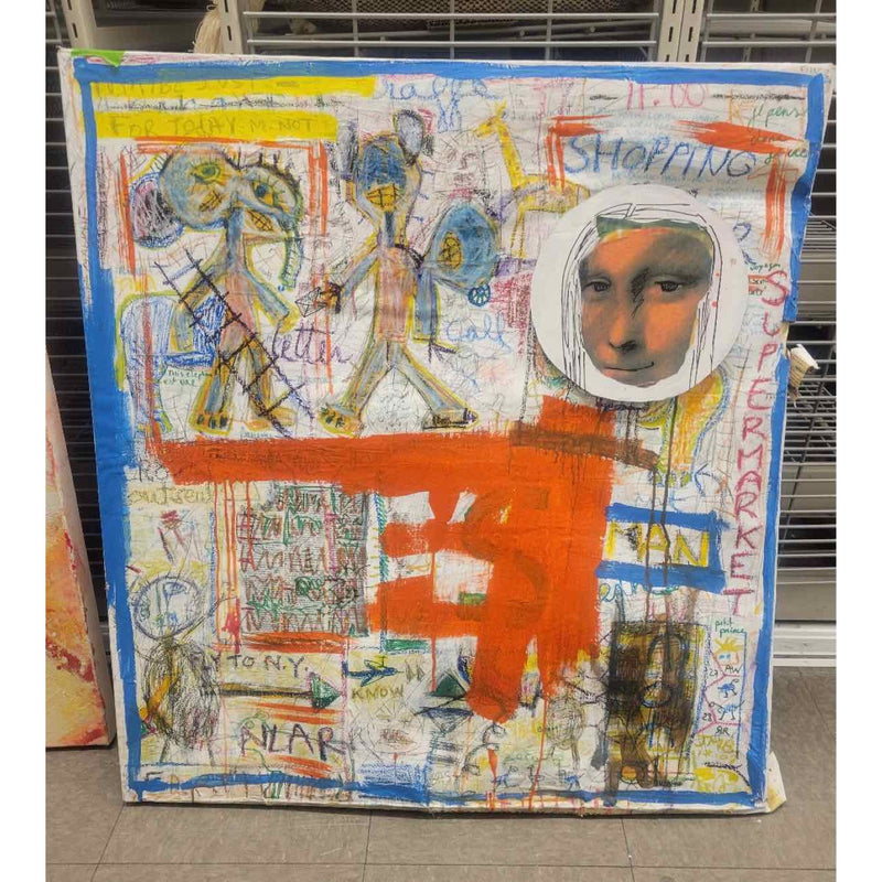 Fabrice Dupré 'Fly to NY' Mixed Media Painting - 31" x 33.5" - AS IS (Broken Can