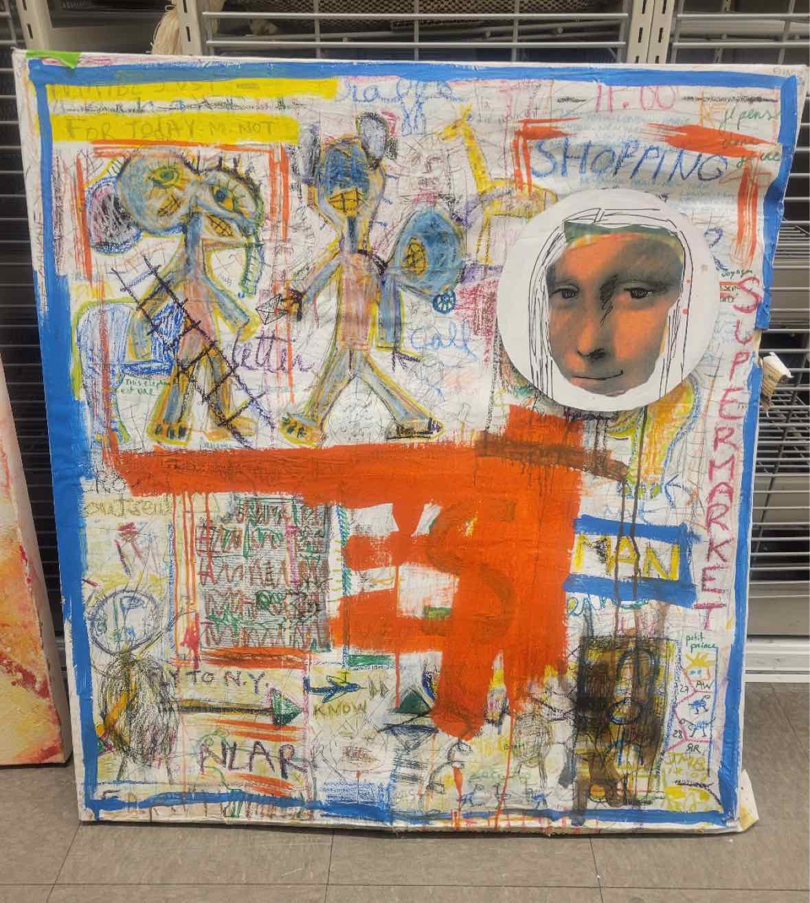 Fabrice Dupré 'Fly to NY' Mixed Media Painting - 31" x 33.5" - AS IS (Broken Can