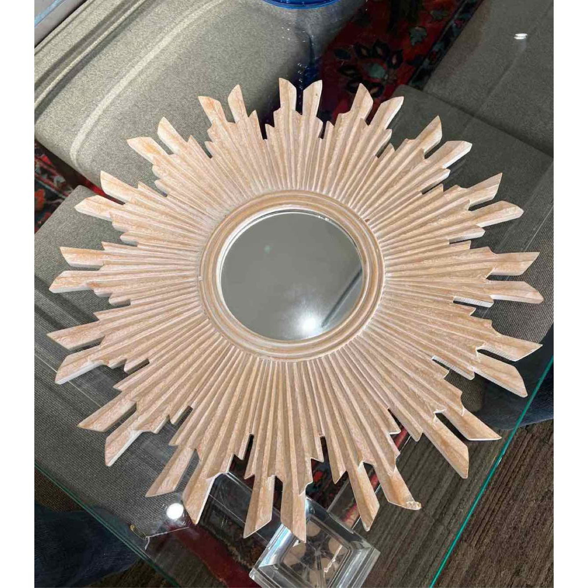 White Washed Wood Starburst Mirror