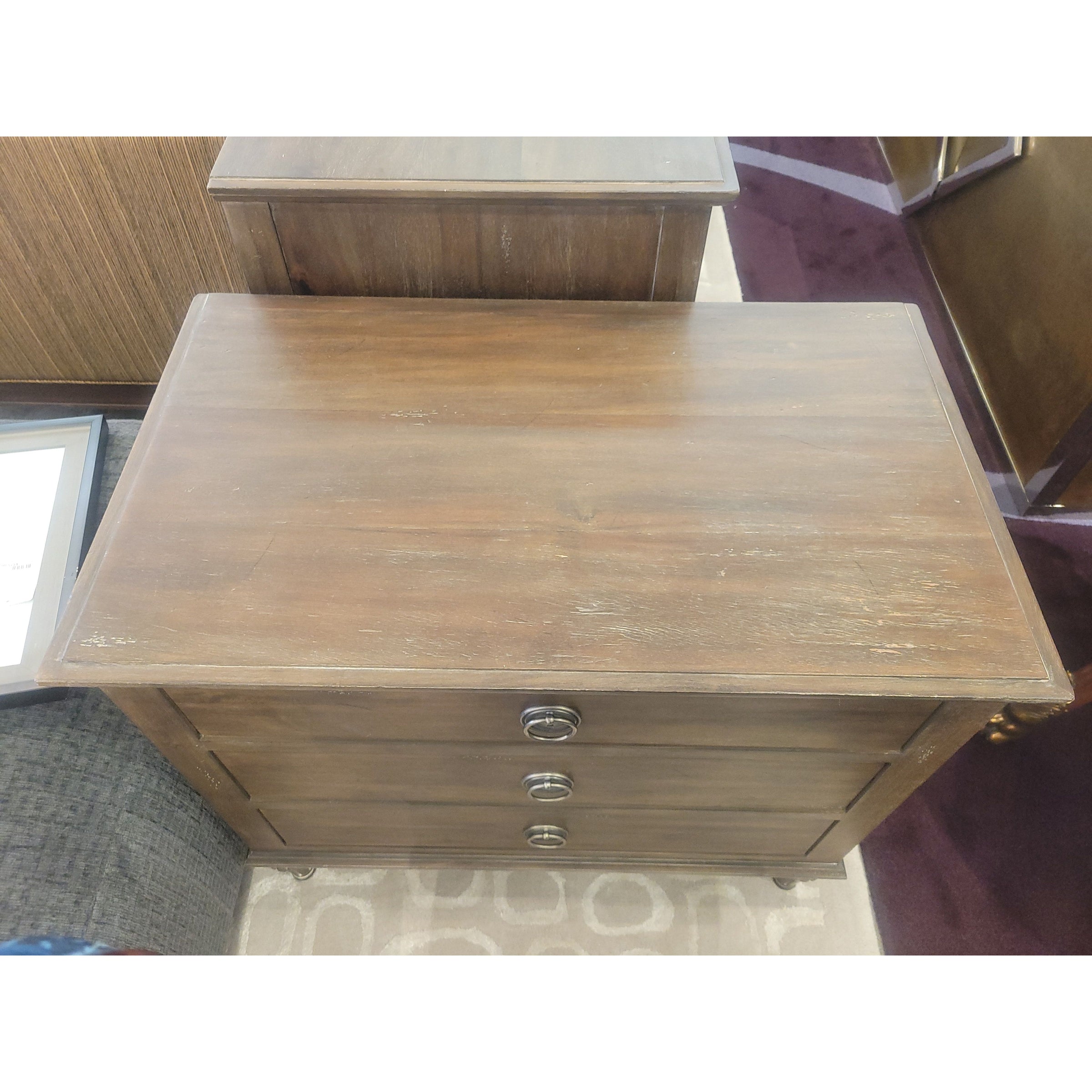 PAIR of Maison 3-Drawer Oak Nightstands w/ Pewter Hardware & Key by RH