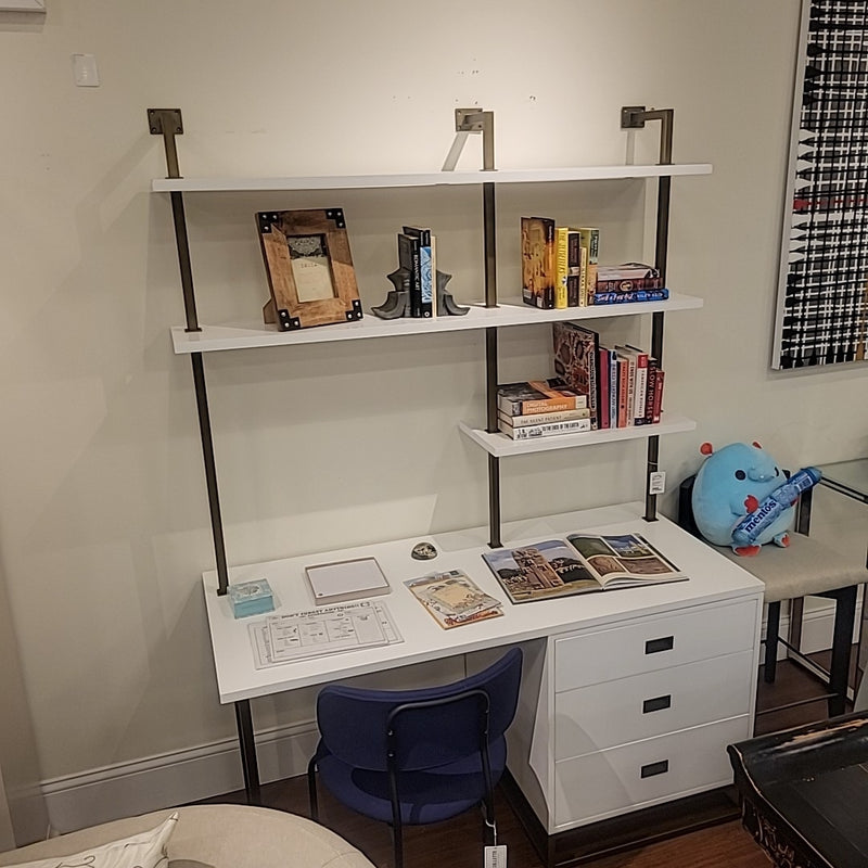 Avalon White Single Desk Study Wall w/ Shelving - AS IS
