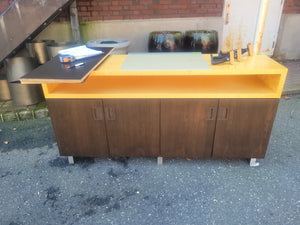 4-Door 2-Tone Satin Wood Credenza / Sideboard w/ Brushed Metal Feet
