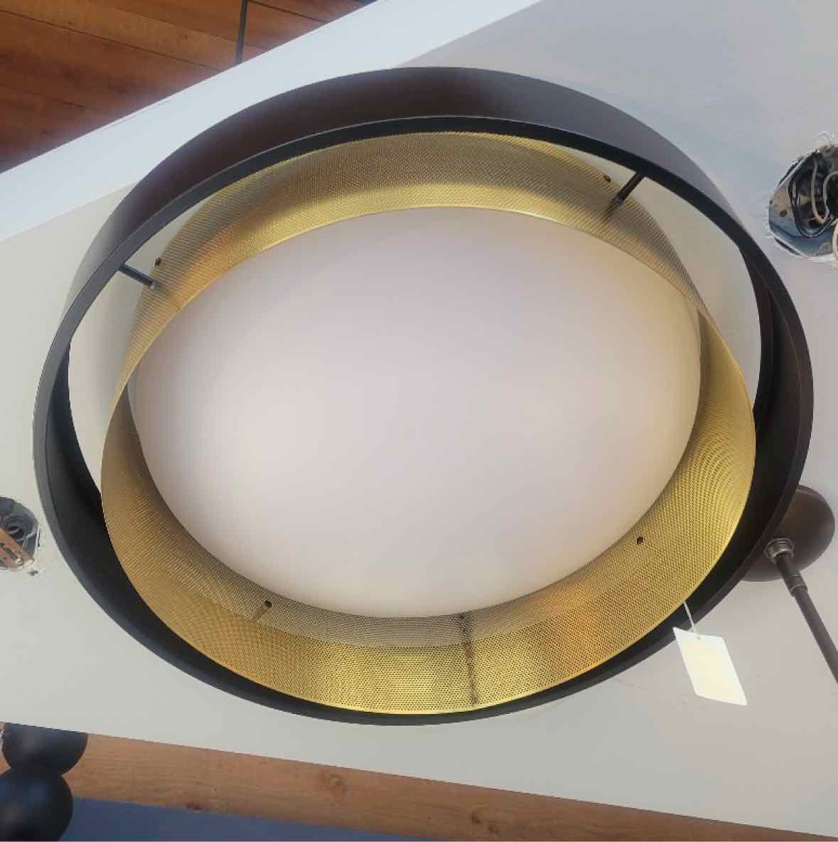 2-Circle Metal Surface Ceiling Light Black & Brass 24"D