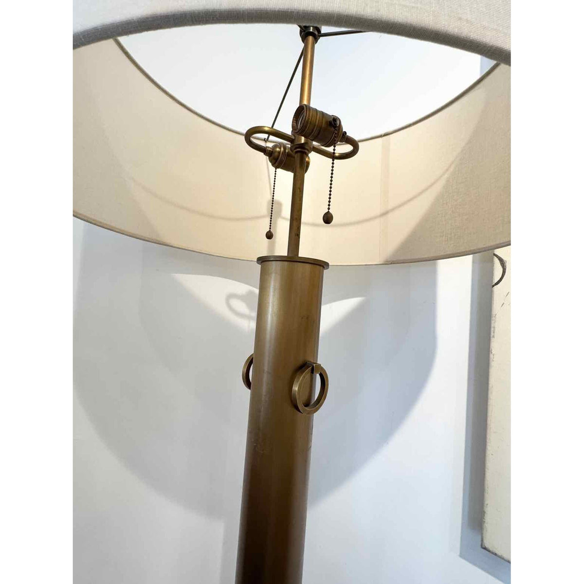 Brass Ring Floor Lamp w/ Beige Shade