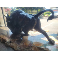 Bronze Bull & Bear Fight Sculpture on Stone Base