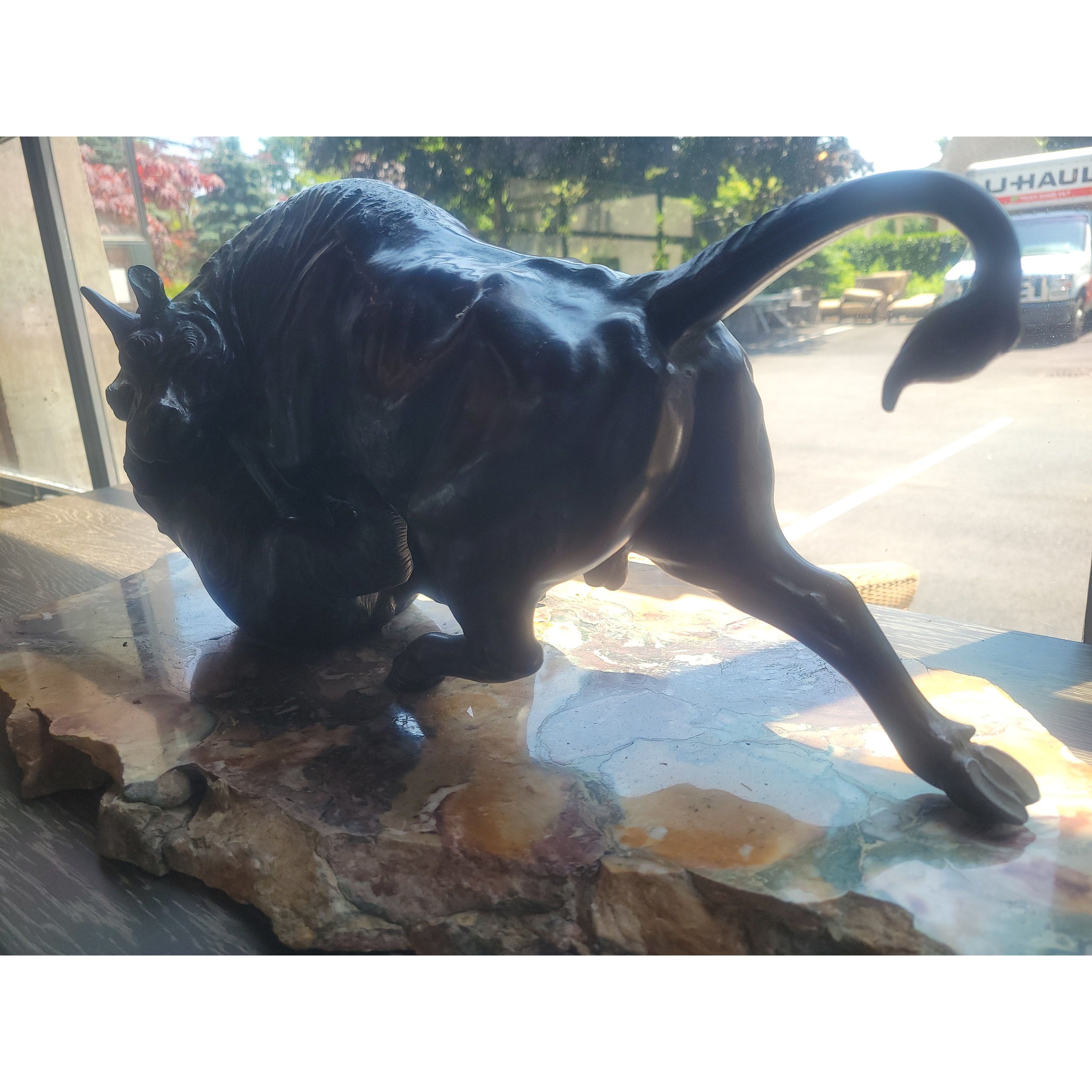 Bronze Bull & Bear Fight Sculpture on Stone Base