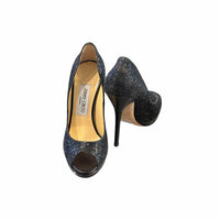 Women's Jimmy Choo Shoe Size 5 Black Glitter Heels  Sandals