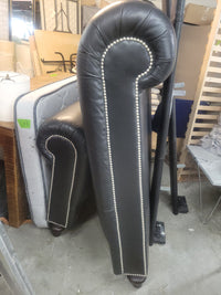 Queen-Sized Black Leather Scroll Bed w/ Nailhead Trim by Ralph Lauren (AS IS)