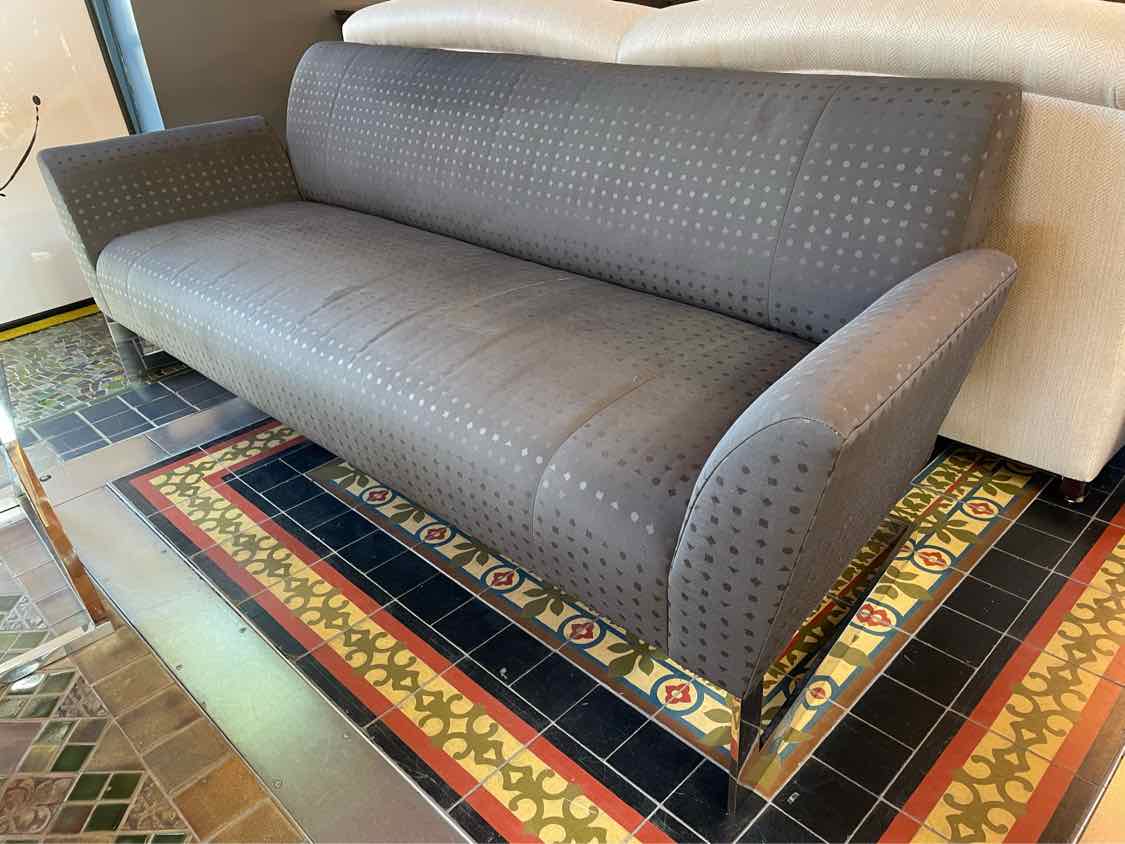 Gray Diamond Pattern Upholstered Sofa on Chrome Legs by Donghia (AS IS)