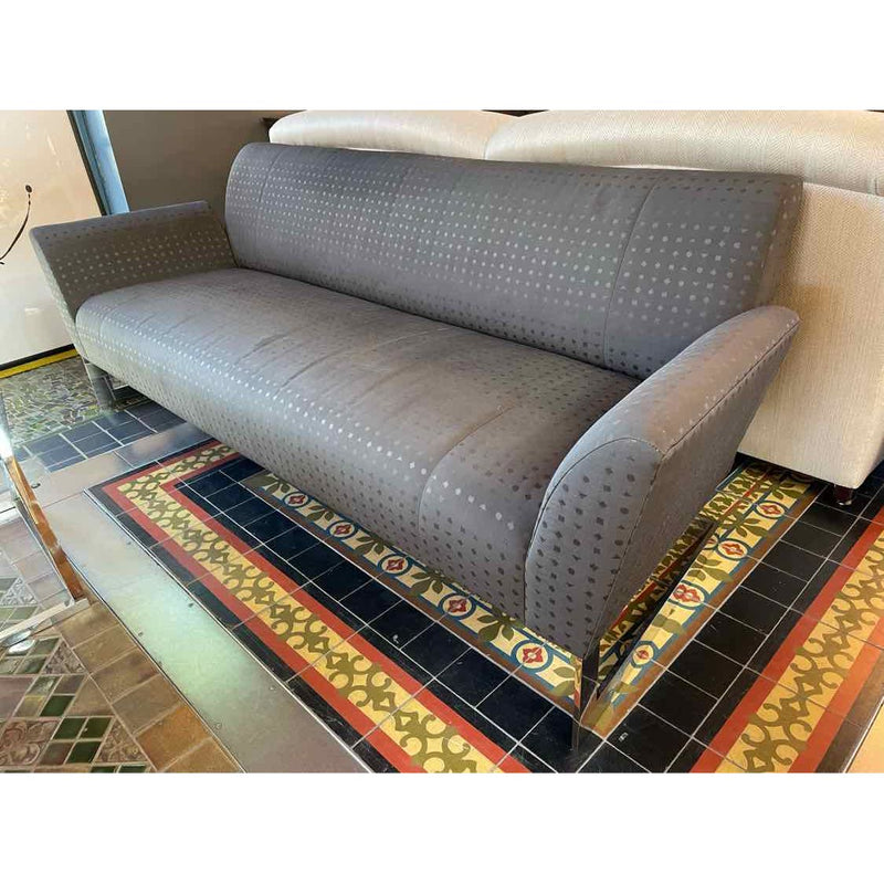 Gray Diamond Pattern Upholstered Sofa on Chrome Legs by Donghia (AS IS) - colletteconsignment.com