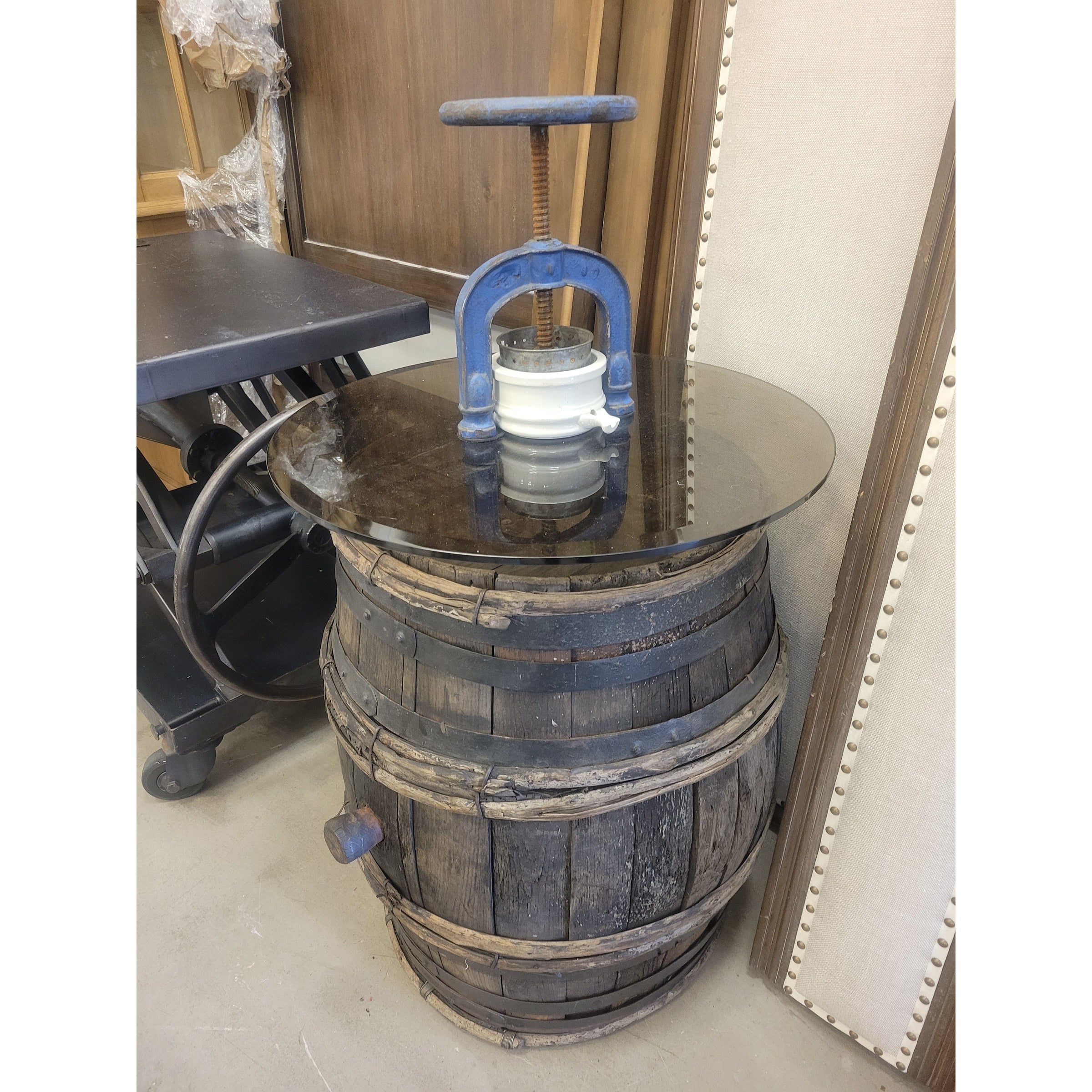 Antique French Wine Barrel Bar Table