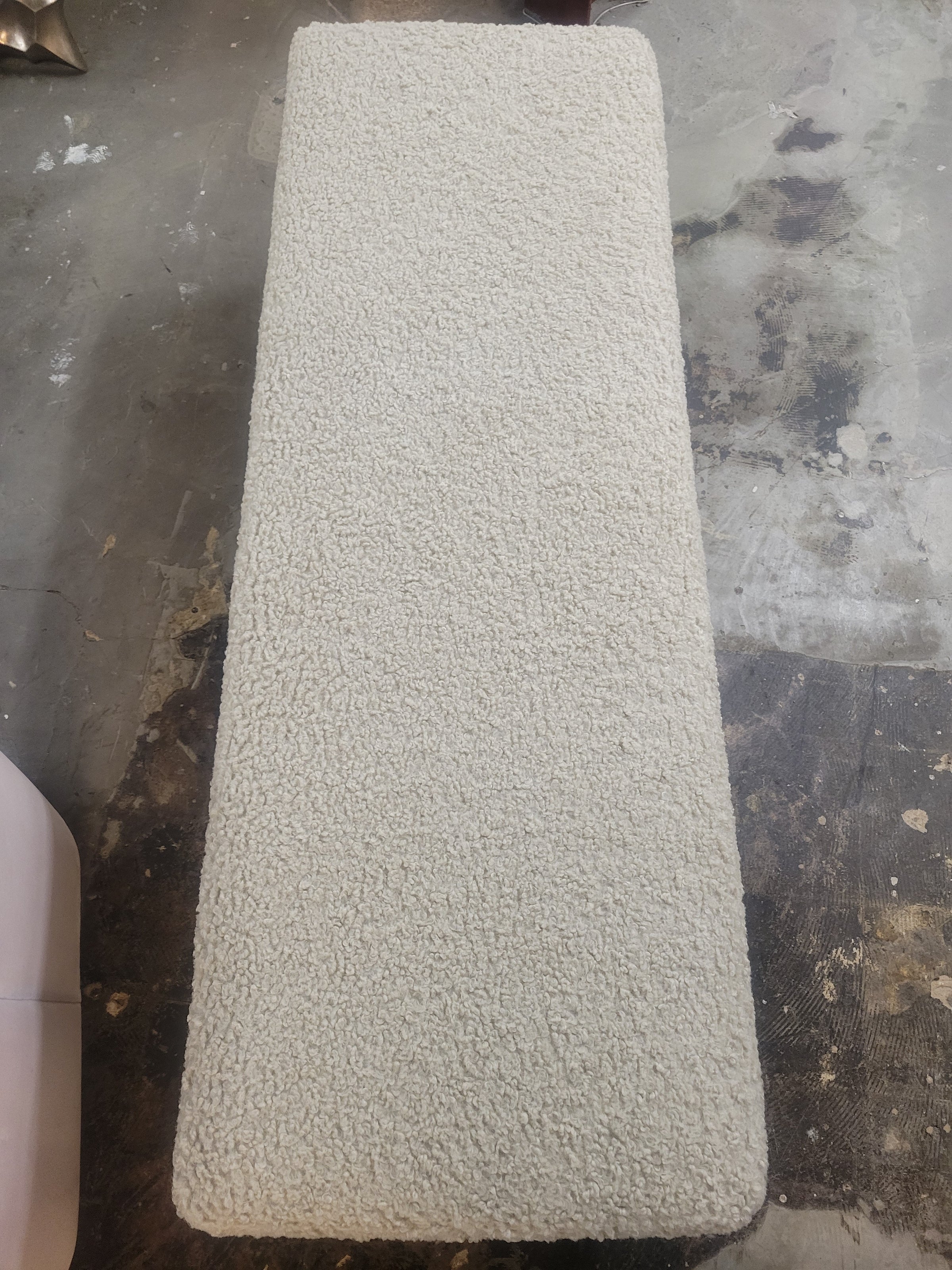 White Sheepskin Block Bench on Oak Base