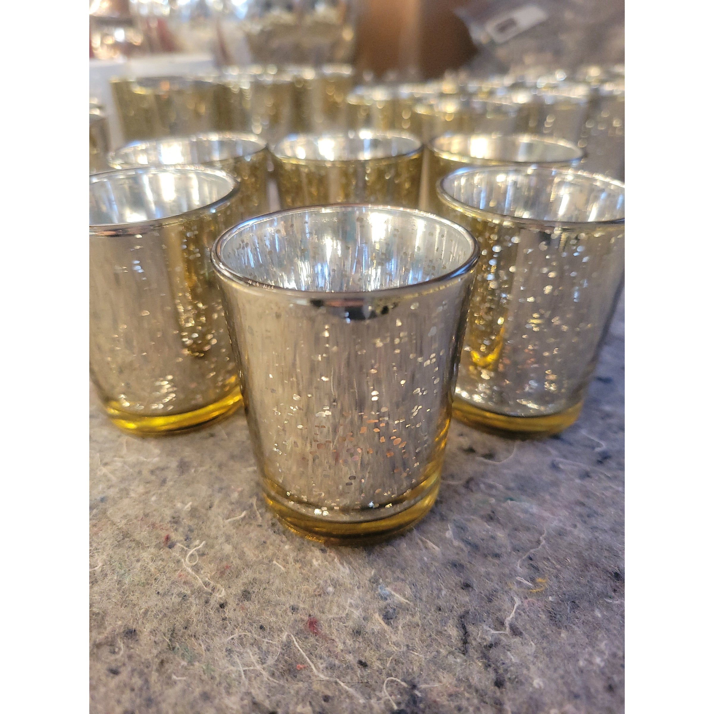 Set of 6 Gold Mercury Glass Votive Candle Holders