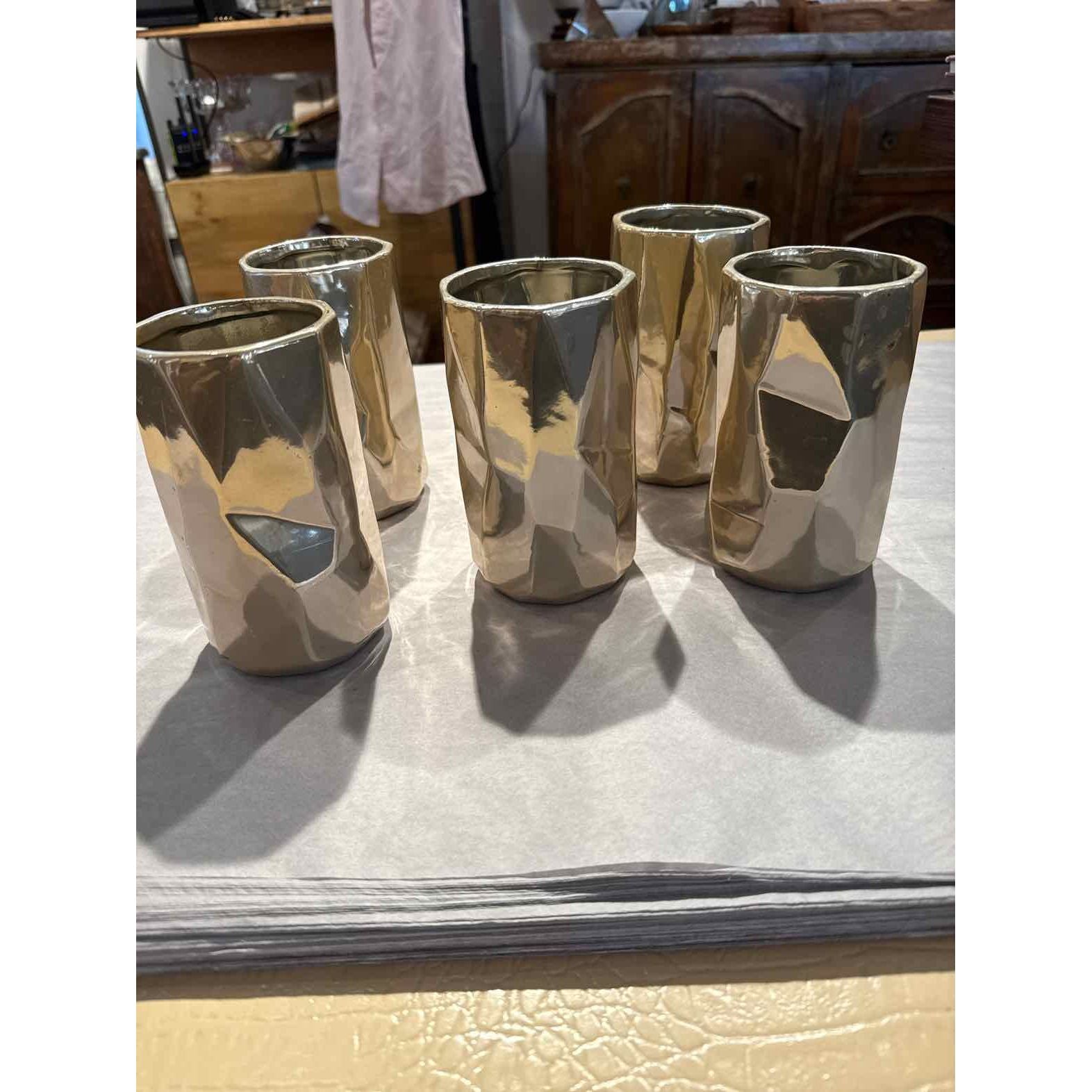 Set of Five Small Silverglass Vases