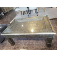 Moroccan Marrakesh Metal Wrapped Coffee Table w/ Glass Top (AS IS)