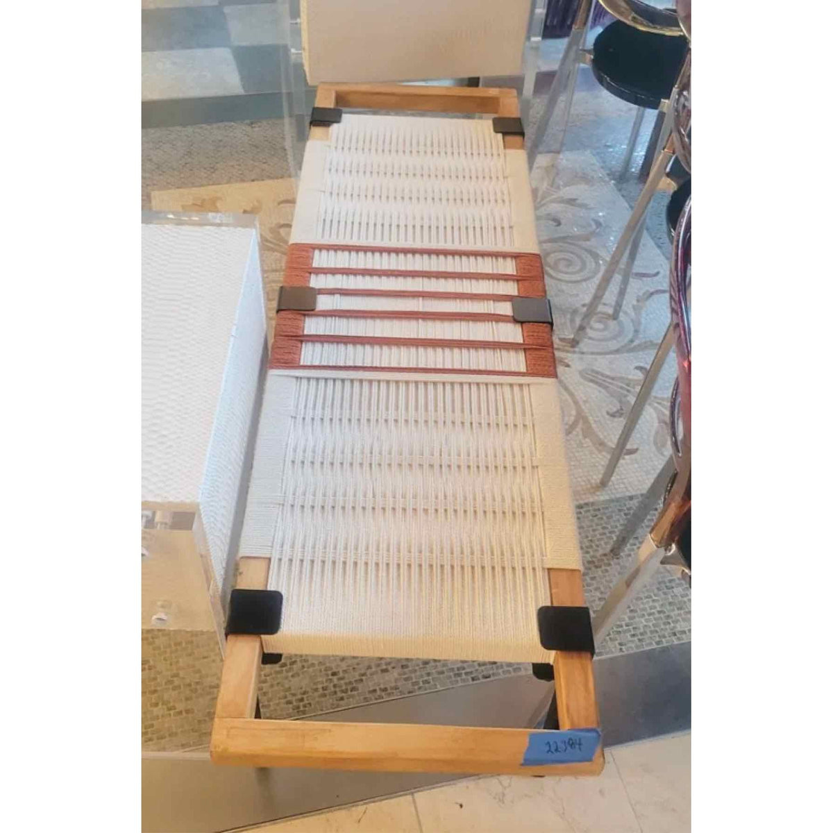 Custom Handwoven Rope, Wood & Metal Bench