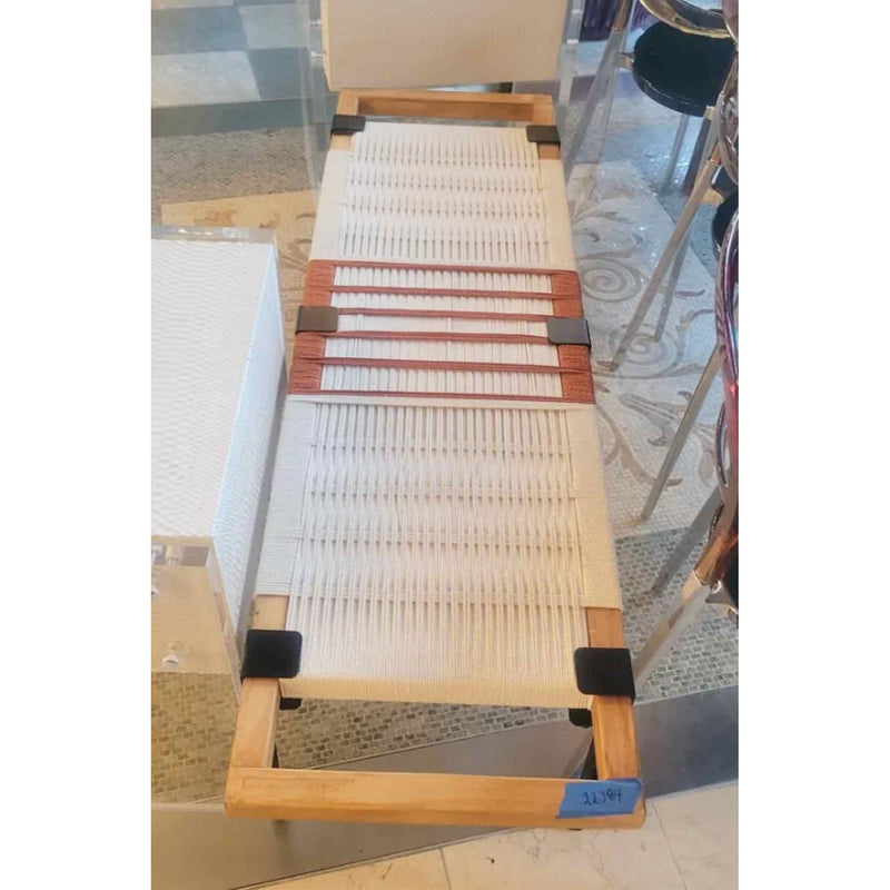 Custom Handwoven Rope, Wood & Metal Bench