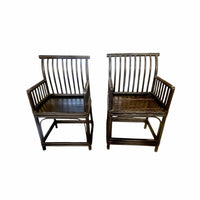 PAIR of Antique Chinese Ebonized Bamboo Stickback Chairs (As Is)