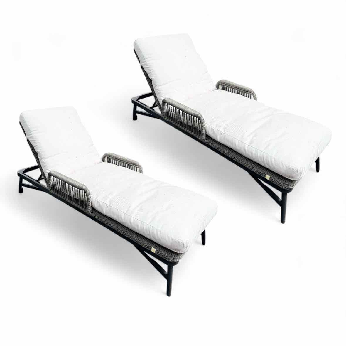 PAIR of 'Hendrick' Adjustable Gray Rope Chaise Lounges by Made Goods