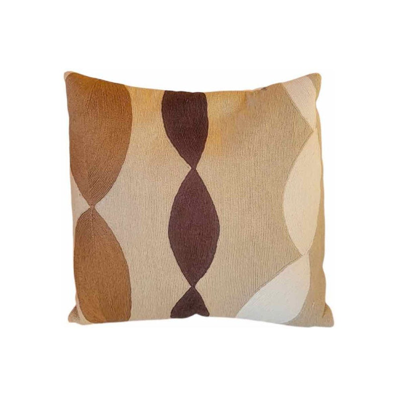 Brown Linen Embroidered Square Pillow by Judy Ross Textiles