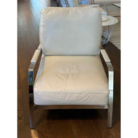 Pair of White Leather Chairs w/ Leather Straps and Chrome Base 29"Wx19"Dx28"H