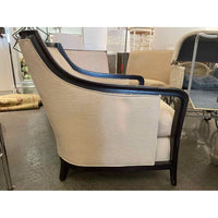 Beige Upholstered Salon Lounge Chair on Walnut Base by Baker (AS IS)
