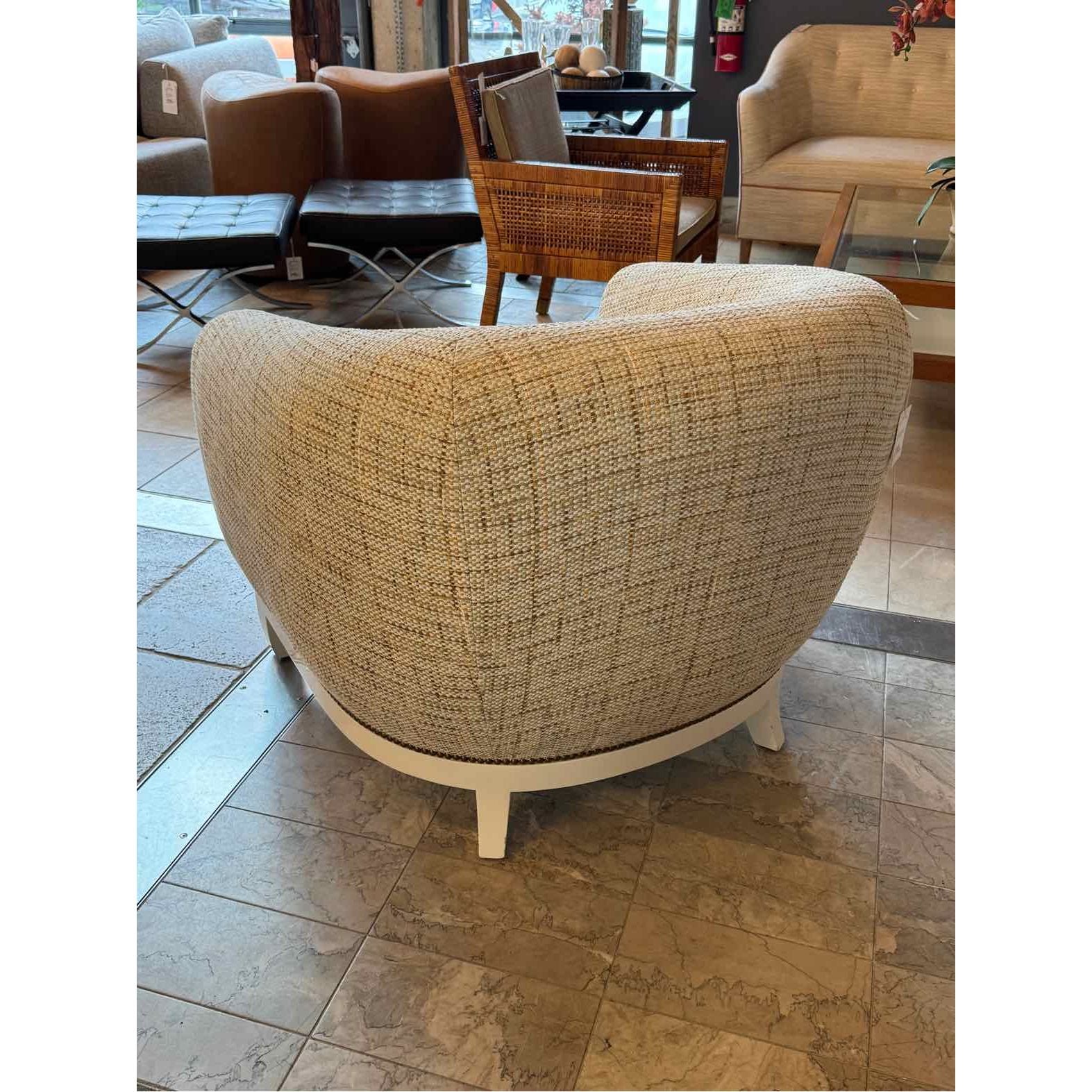 Mint / Beige Weave Club Chair w/ Nailhead White Wood Base