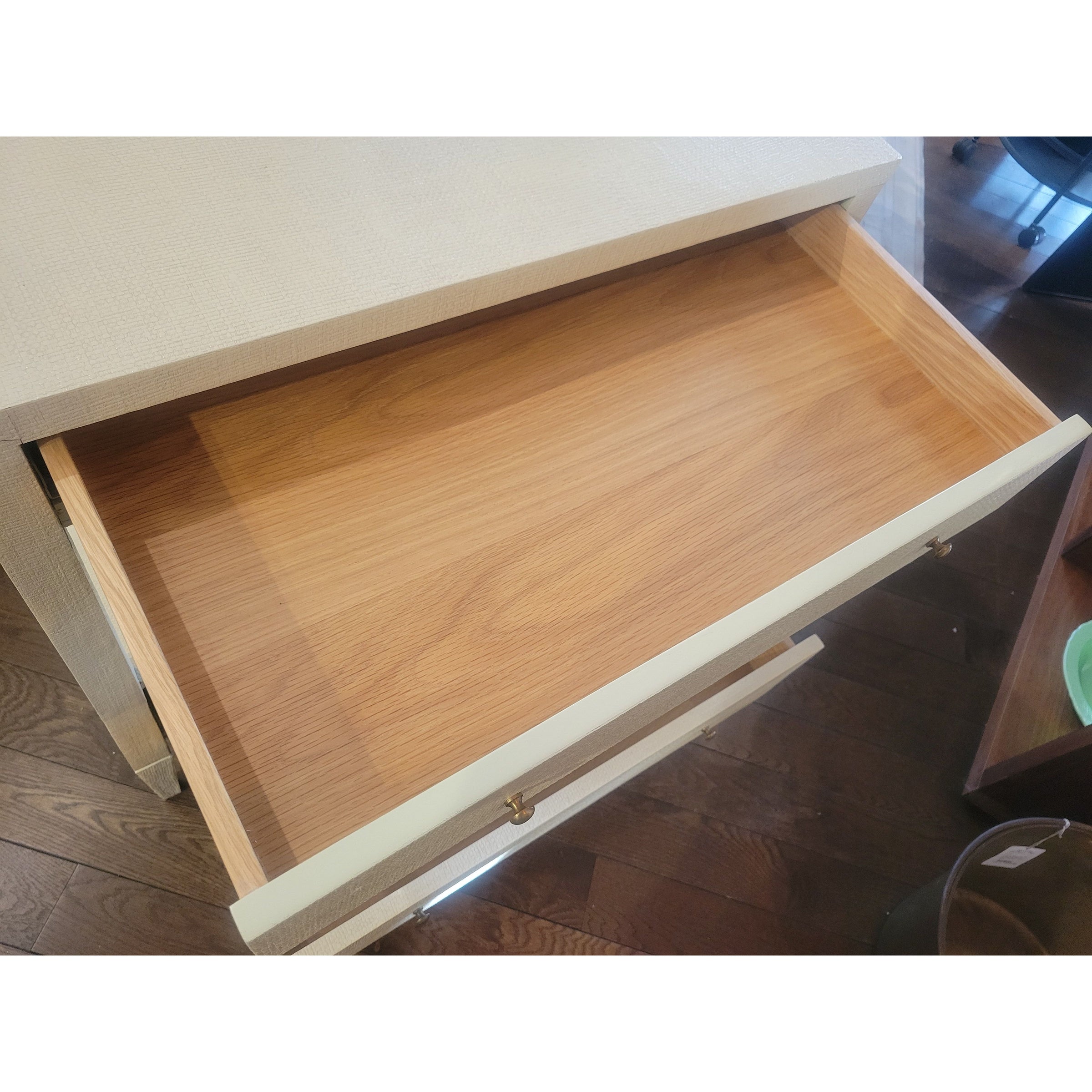 'Conrad' Beige Raffia Double Nightstand Attrib. to Made Goods - AS IS