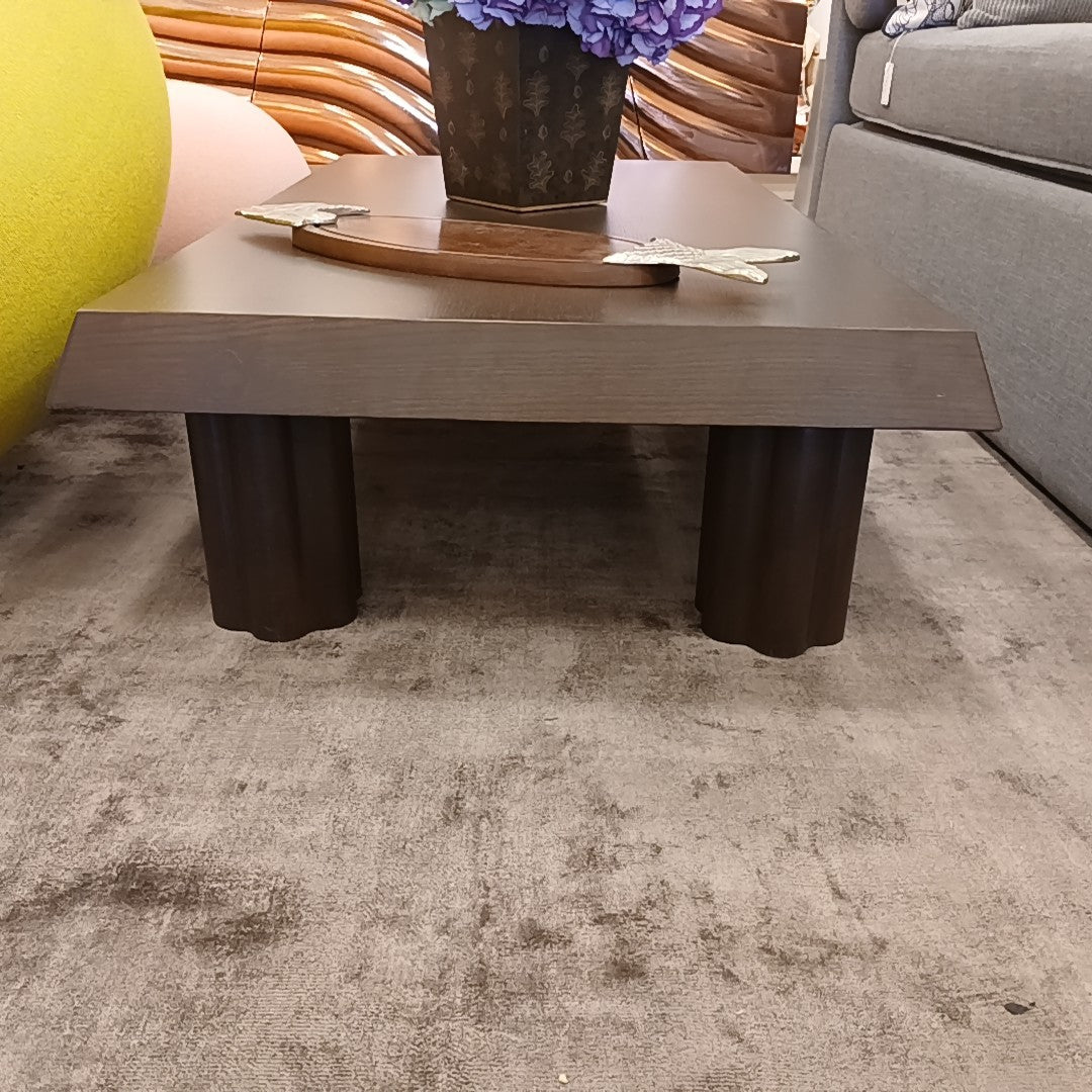 Beveled-Edge Tabletop & Sculptural Legs Rectangular Coffee Table in Chocolate Oa