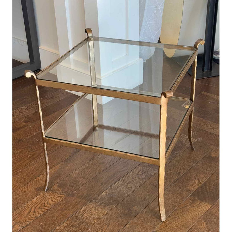 Mid-Century Two-Tier Glass & Brass Side Table