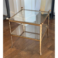 Mid-Century Two-Tier Glass & Brass Side Table