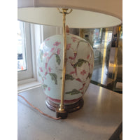 PAIR of Bamboo Painted Porcelain Ginger Jar Table Lamps w/ Shades by Illume - colletteconsignment.com