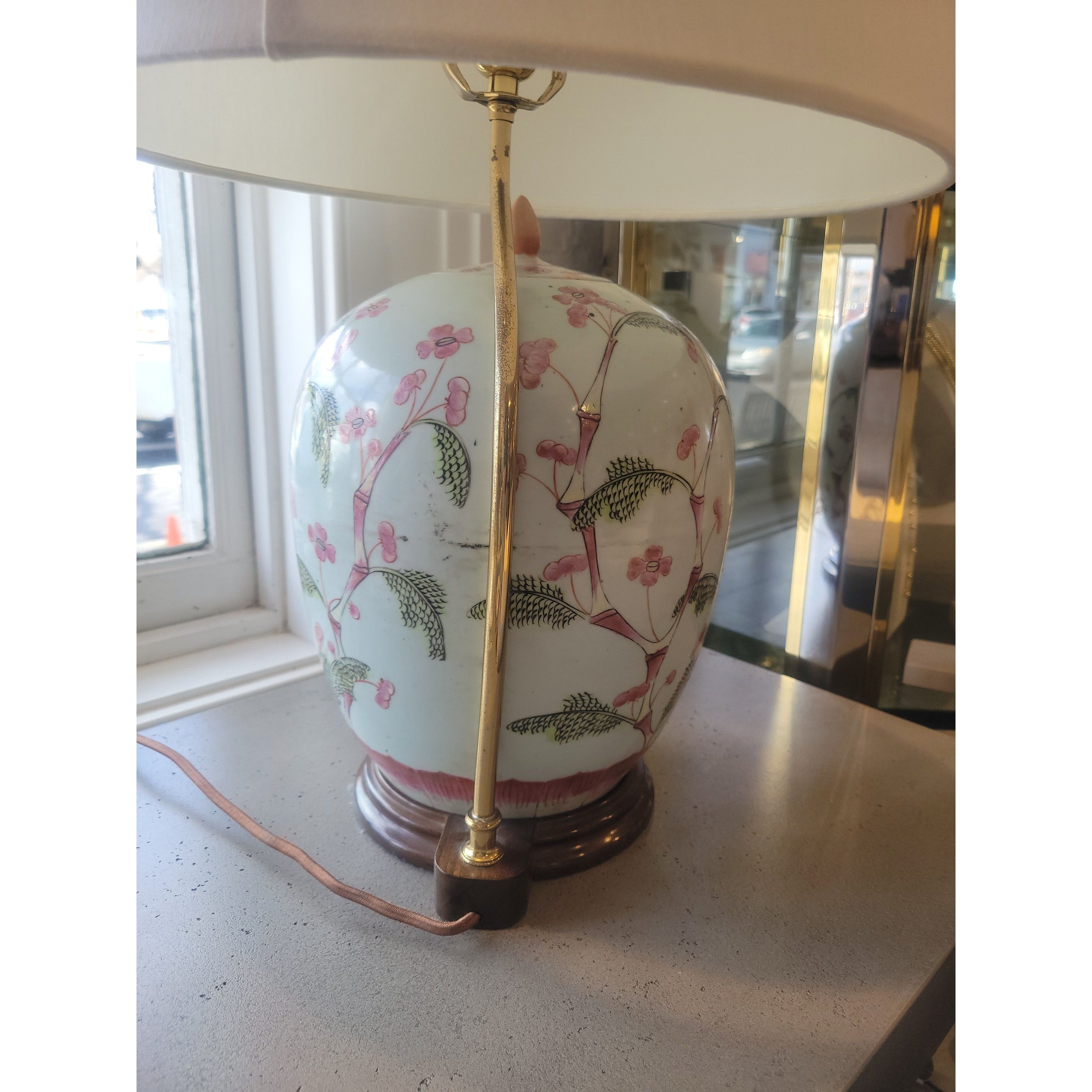 PAIR of Bamboo Painted Porcelain Ginger Jar Table Lamps w/ Shades by Illume - colletteconsignment.com