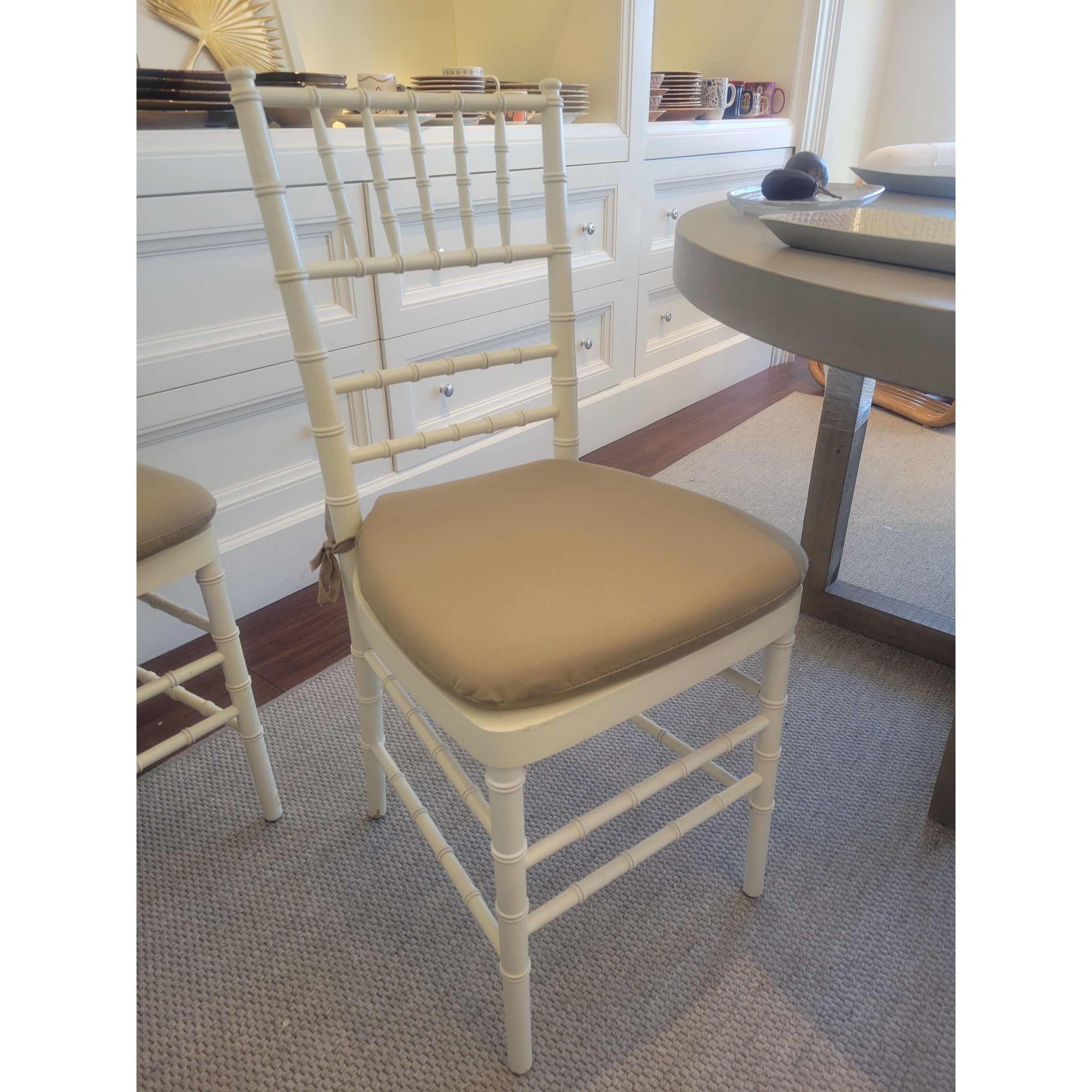 SET of 8 Bulgarian Faux Bamboo Dining Chairs w/ Tan Cushions - AS IS