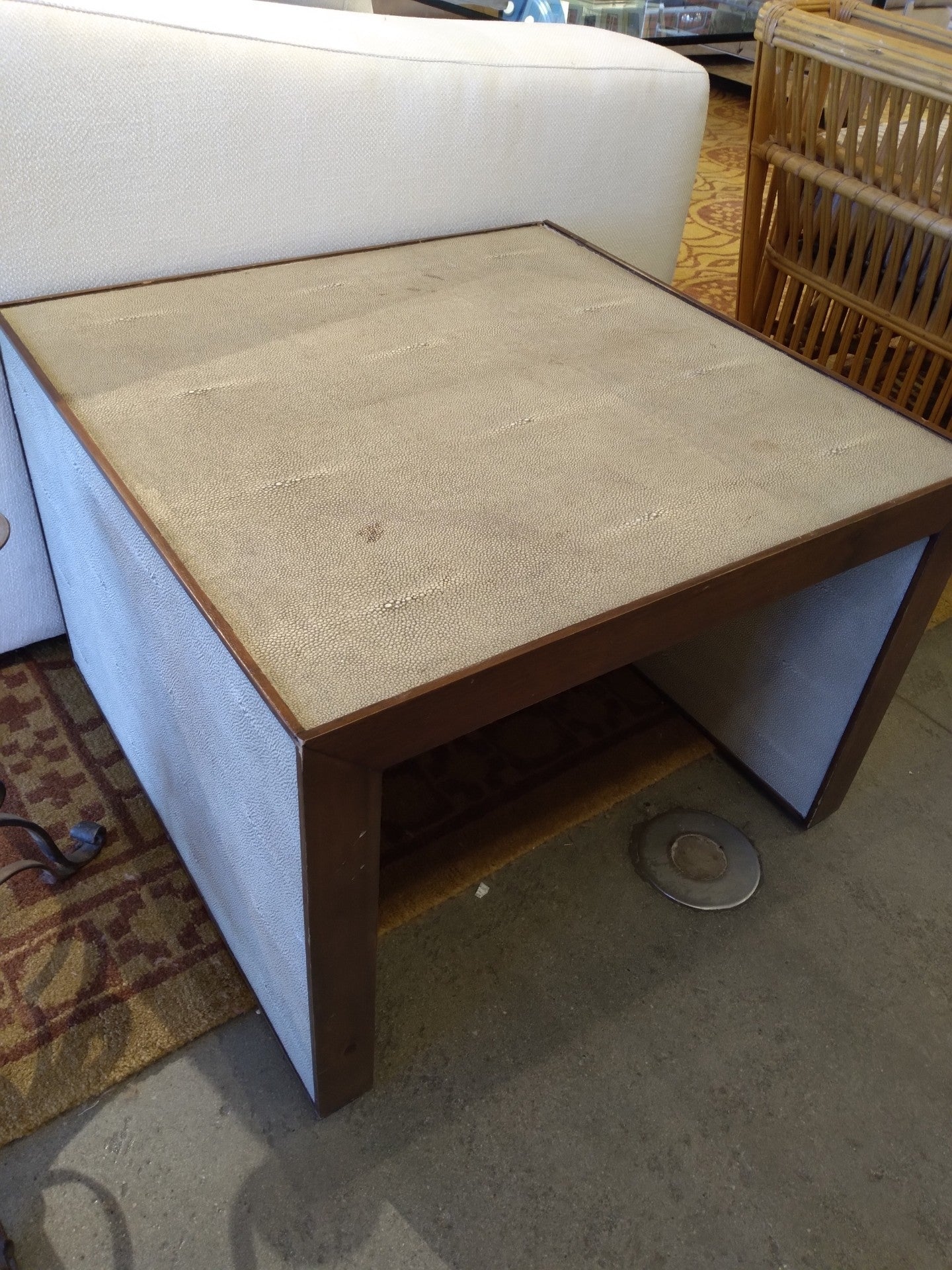 Pair of Mid Century Shagreen Side Tables, AS IS