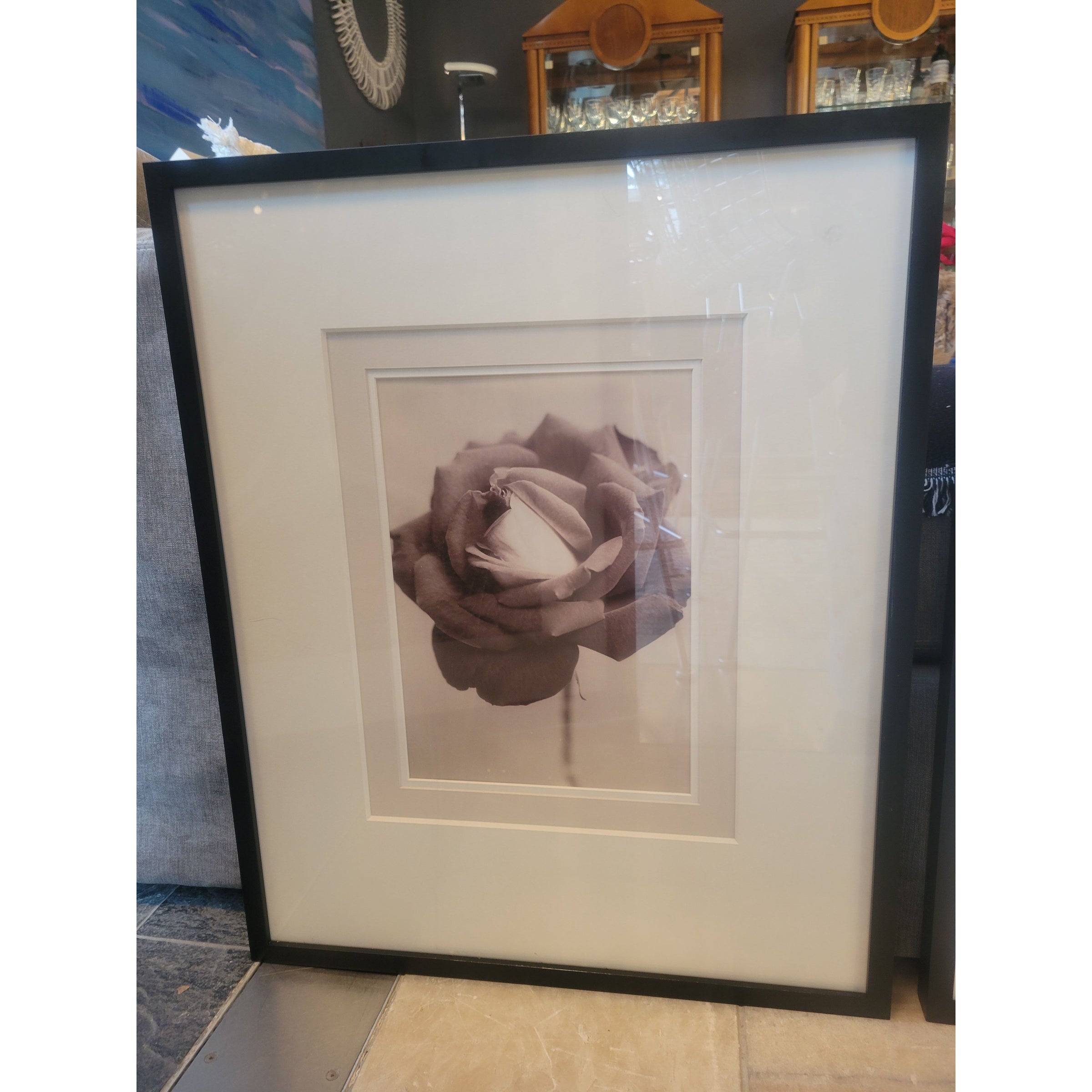 Black & White Rose Photograph in Black Frame