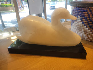 'Swan II' White Alabaster Sculpture on Marble Base by Robert L. Hooke