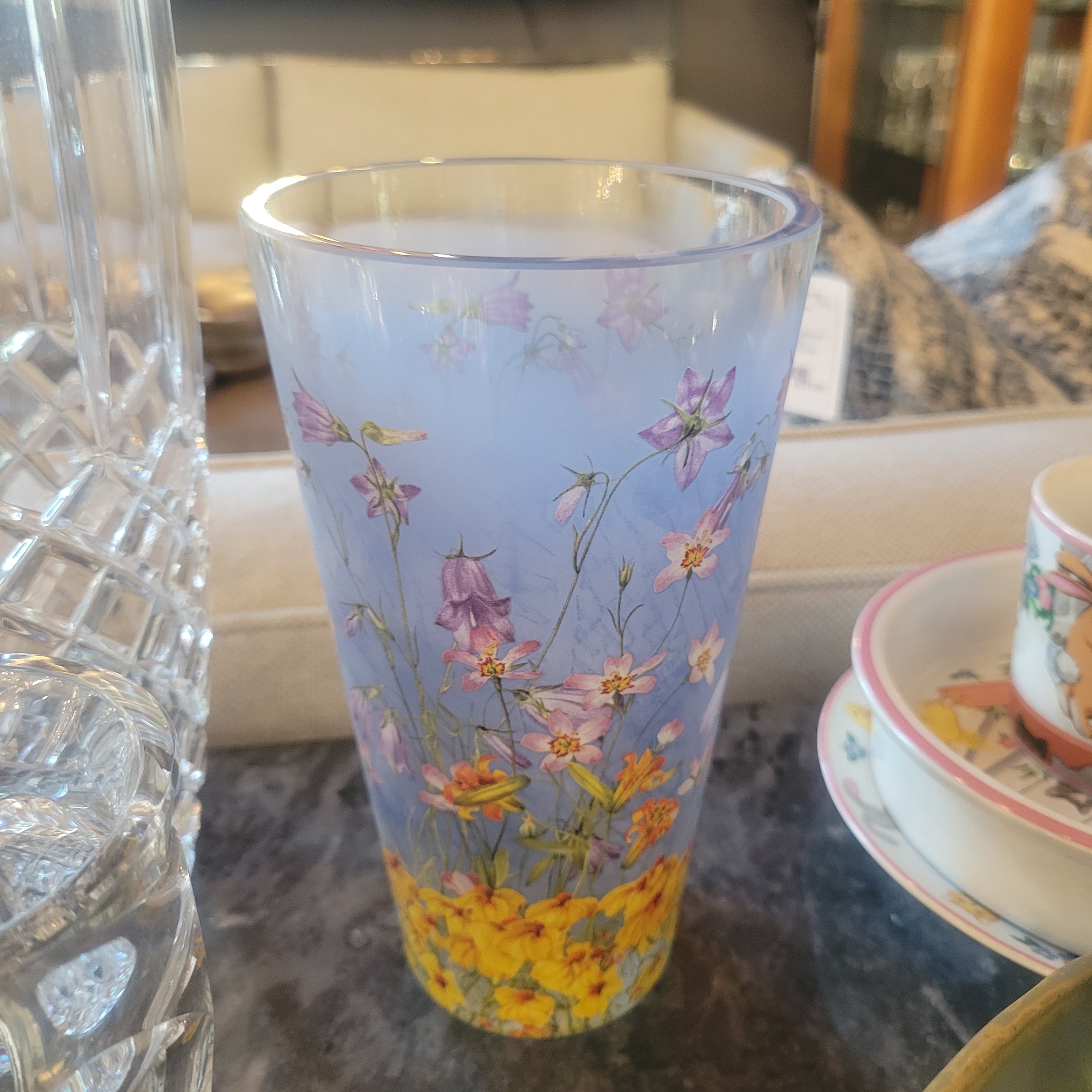 Tall Blue Flowery Vase