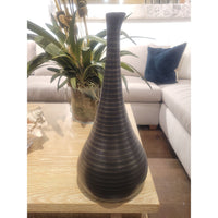 Striped Black & Brown Ceramic Genie Bottle Vase