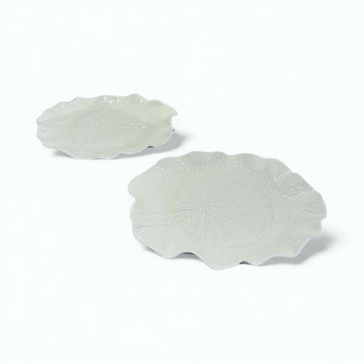 Pair of Cream Porcelain Leaf Dishes by Musterseed 'Moonshine'
