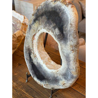 Petrified Wood Ring Sculpture on Iron Stand