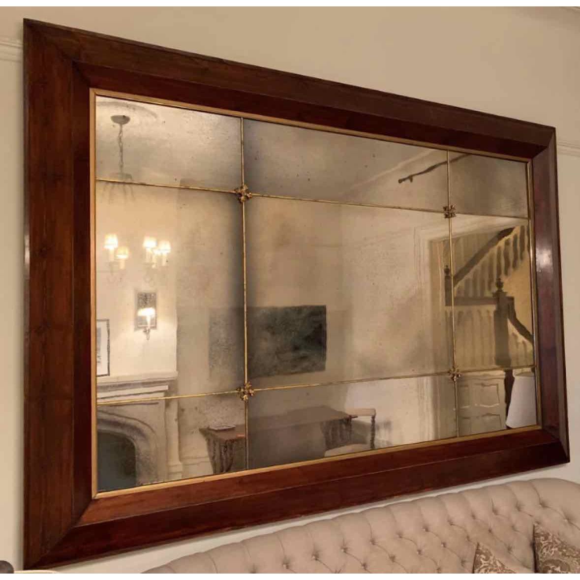 6x8-ft Spanish Wood Framed Antique Glass Mirror w/ Brass Accents